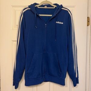 Vintage adidas Royal Blue Zip-Up Hoodie with White Stripes
